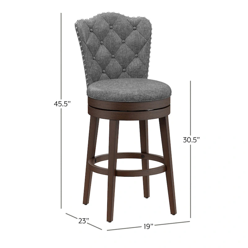 Wood Swivel Stool with Arch Back & Nailhead Trim