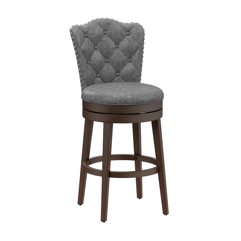 Wood Swivel Stool with Arch Back & Nailhead Trim