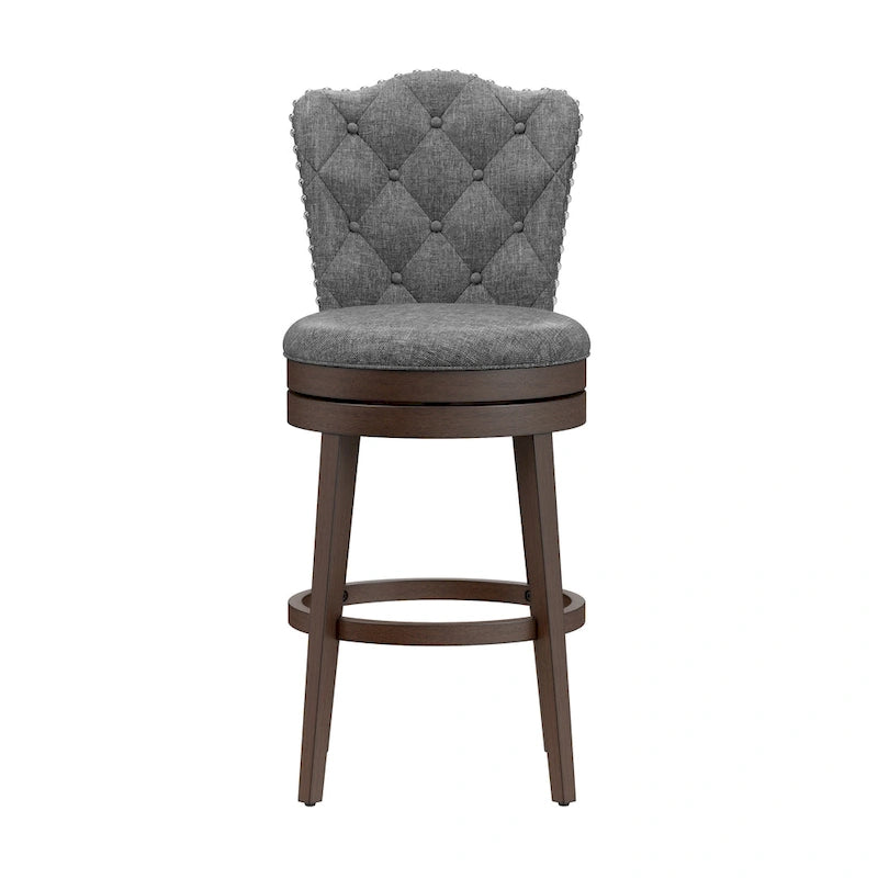 Wood Swivel Stool with Arch Back & Nailhead Trim