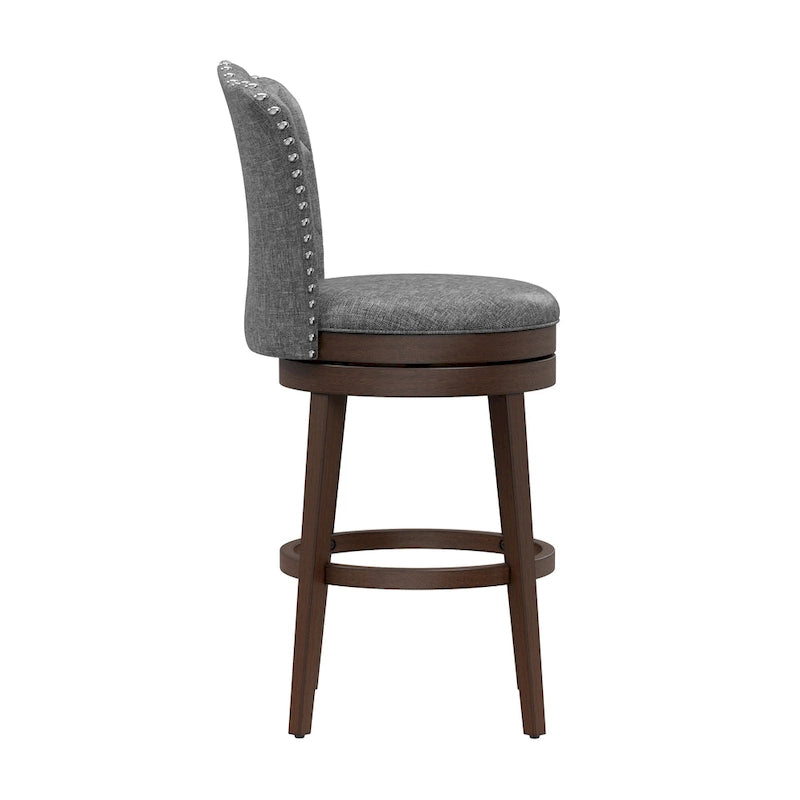 Wood Swivel Stool with Arch Back & Nailhead Trim