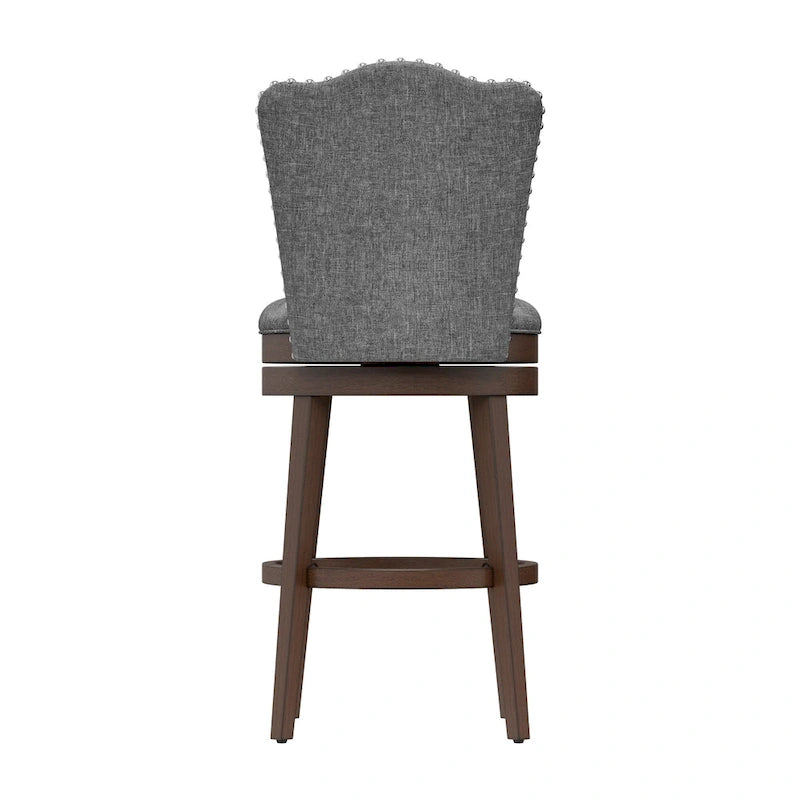 Wood Swivel Stool with Arch Back & Nailhead Trim