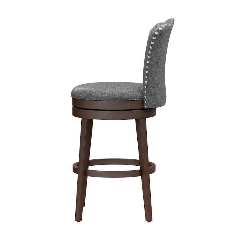Wood Swivel Stool with Arch Back & Nailhead Trim