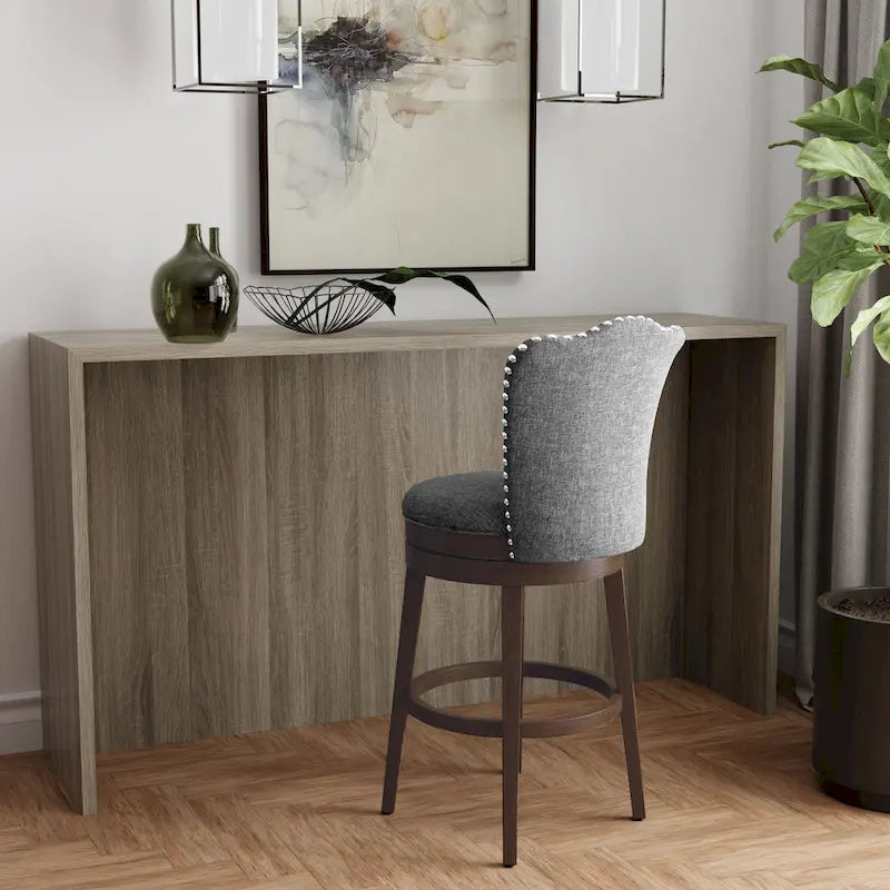 Wood Swivel Stool with Arch Back & Nailhead Trim