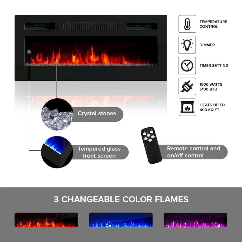 72" Wall Mounted Electric Fireplace TV Stand