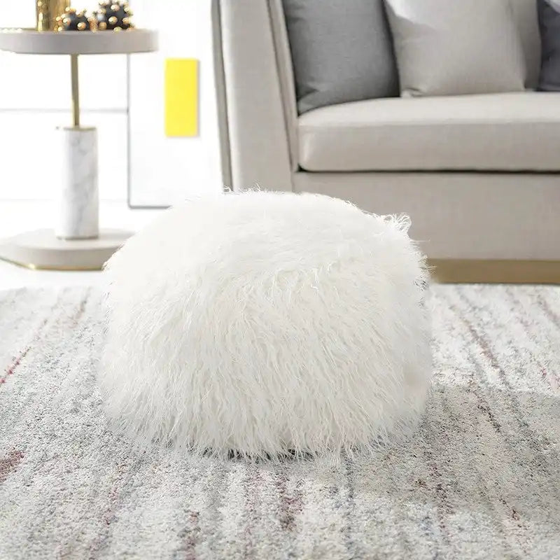 Unstuffed Round Faux Fur Ottoman Pouf Cover - Foot Stool