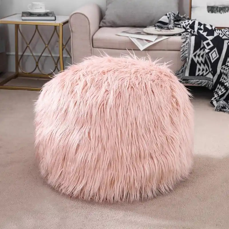 Unstuffed Round Faux Fur Ottoman Pouf Cover - Foot Stool