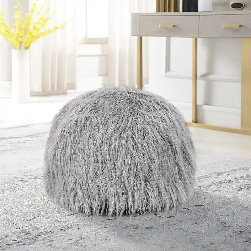 Unstuffed Round Faux Fur Ottoman Pouf Cover - Foot Stool