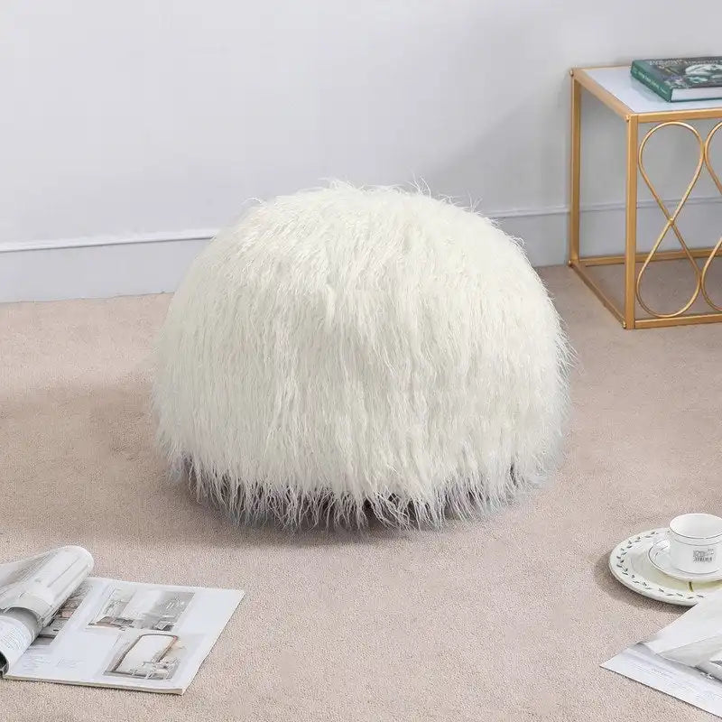 Unstuffed Round Faux Fur Ottoman Pouf Cover - Foot Stool