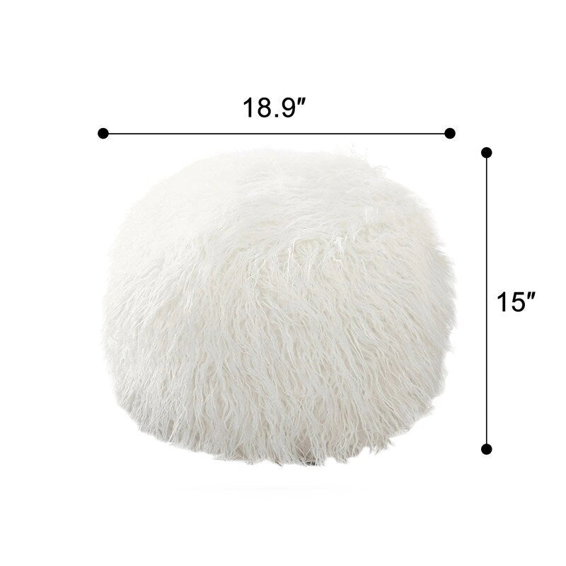 Unstuffed Round Faux Fur Ottoman Pouf Cover - Foot Stool