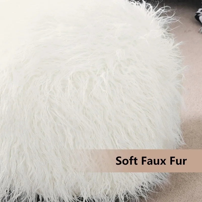 Unstuffed Round Faux Fur Ottoman Pouf Cover - Foot Stool