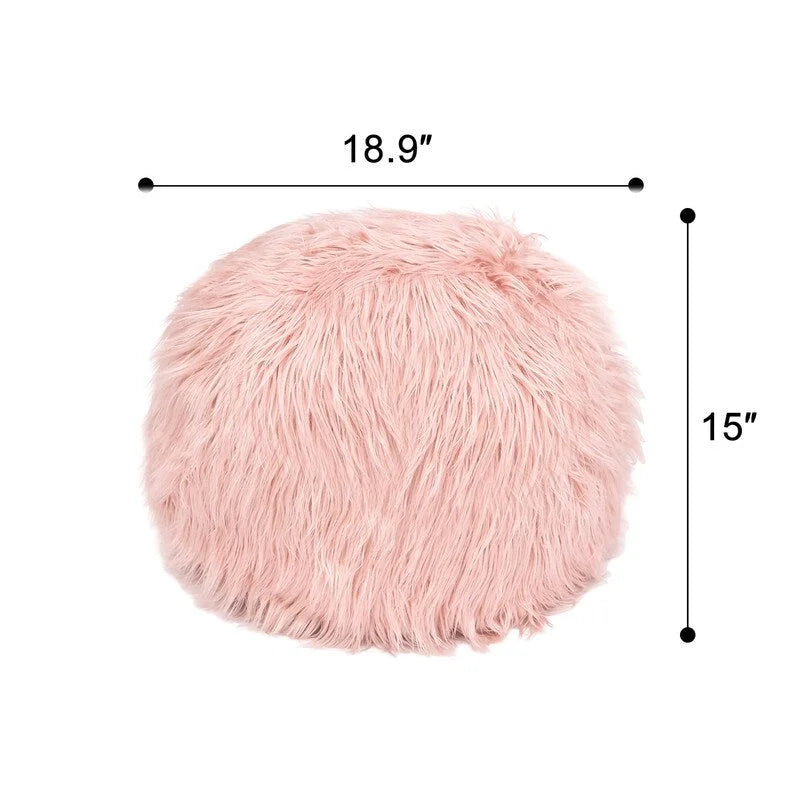 Unstuffed Round Faux Fur Ottoman Pouf Cover - Foot Stool