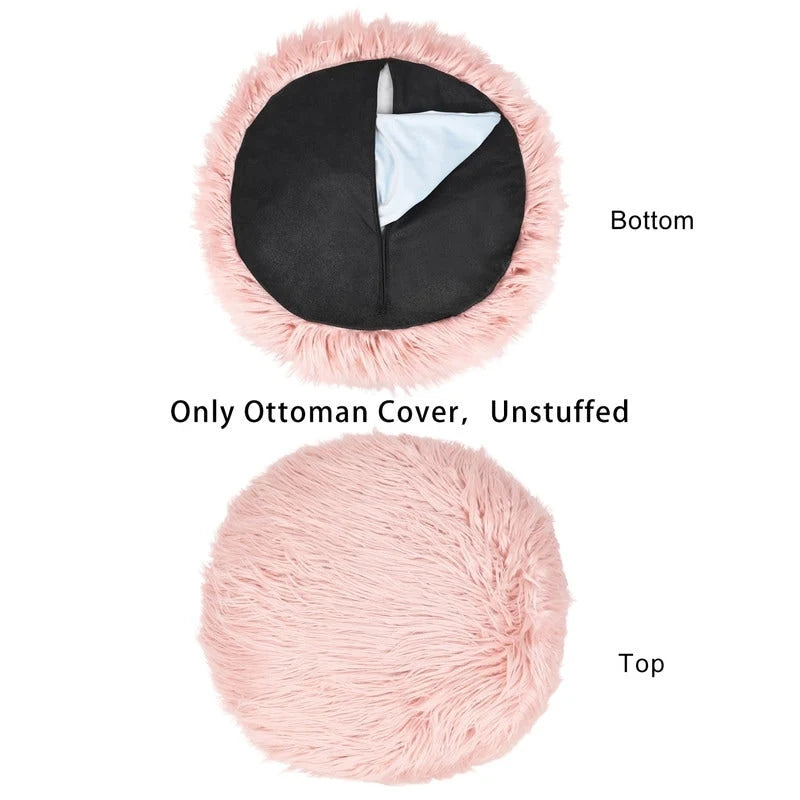 Unstuffed Round Faux Fur Ottoman Pouf Cover - Foot Stool