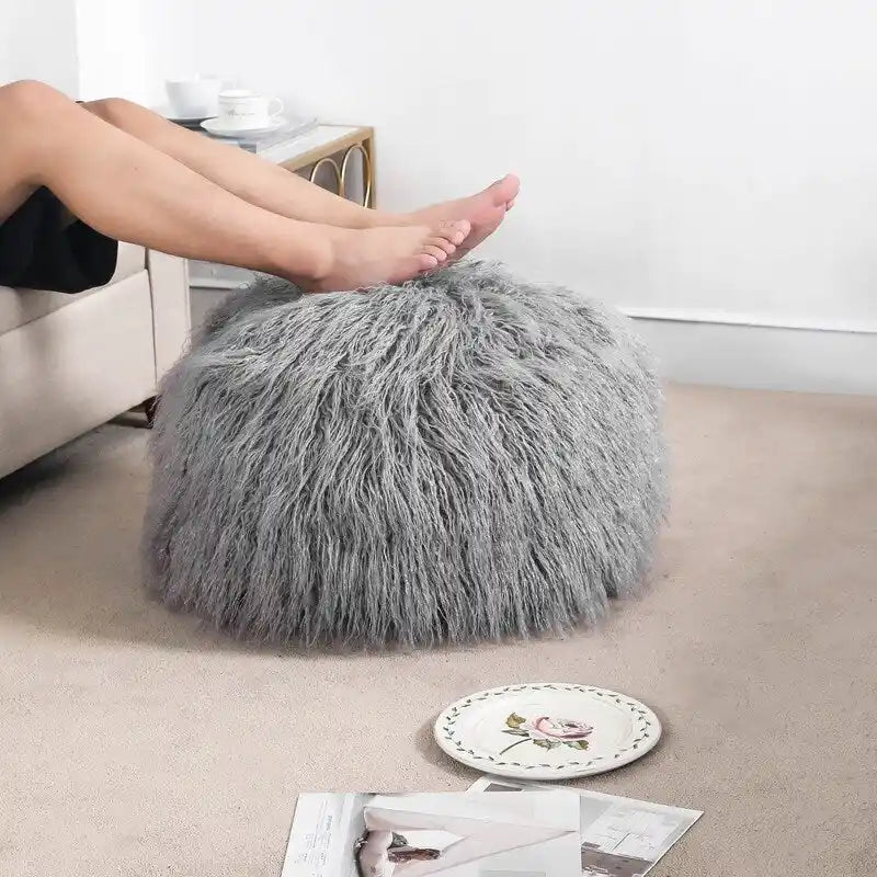 Unstuffed Round Faux Fur Ottoman Pouf Cover - Foot Stool