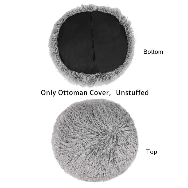 Unstuffed Round Faux Fur Ottoman Pouf Cover - Foot Stool
