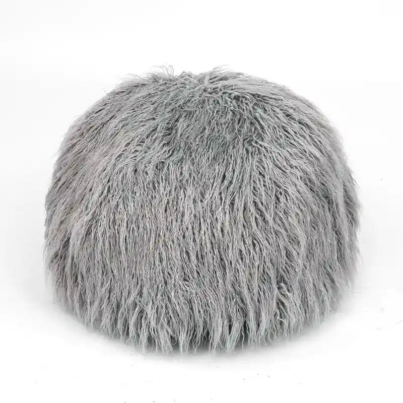 Unstuffed Round Faux Fur Ottoman Pouf Cover - Foot Stool