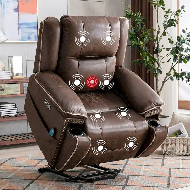 Power Lift Recliner Chair with Massage, Heating, Cup Holder & USB Port