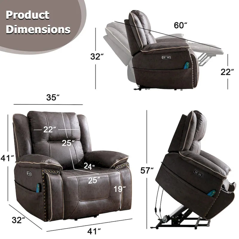 Power Lift Recliner Chair with Massage, Heating, Cup Holder & USB Port