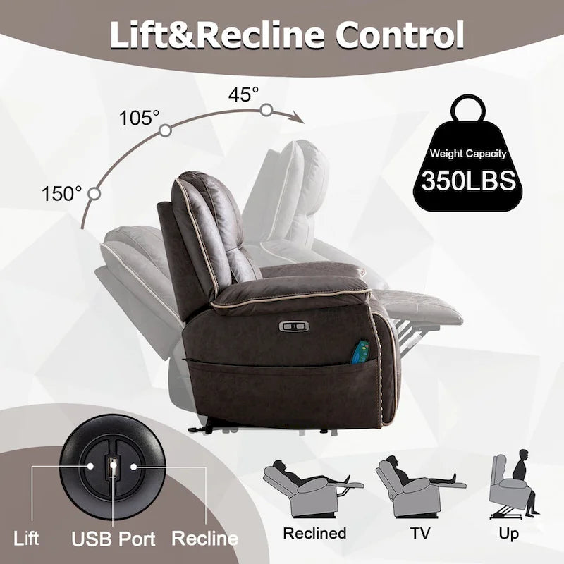 Power Lift Recliner Chair with Massage, Heating, Cup Holder & USB Port
