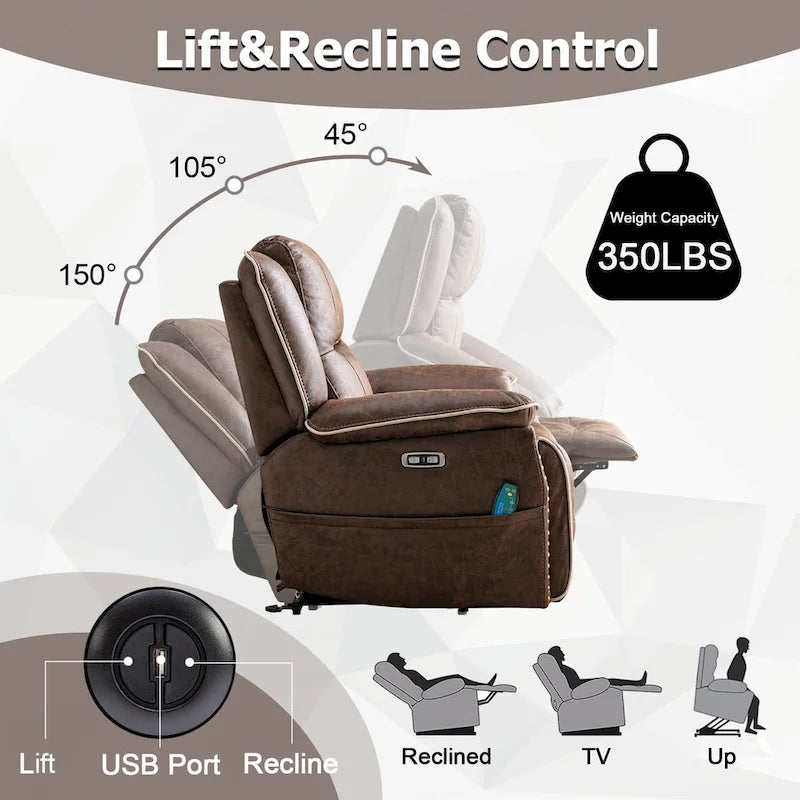 Power Lift Recliner Chair with Massage, Heating, Cup Holder & USB Port