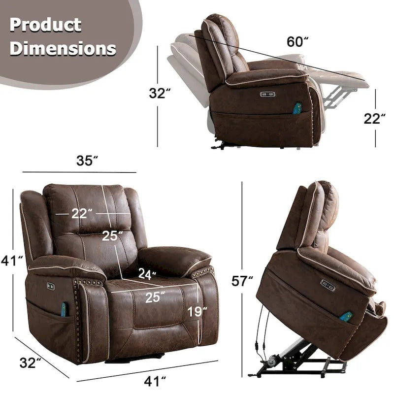 Power Lift Recliner Chair with Massage, Heating, Cup Holder & USB Port