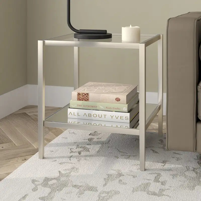 20" Square Side Table with Clear Glass Shelf