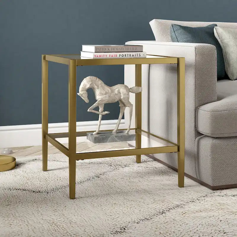 20" Square Side Table with Clear Glass Shelf