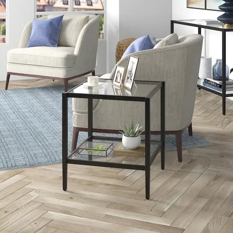 20" Square Side Table with Clear Glass Shelf
