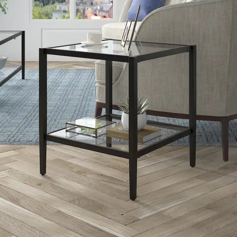 20" Square Side Table with Clear Glass Shelf