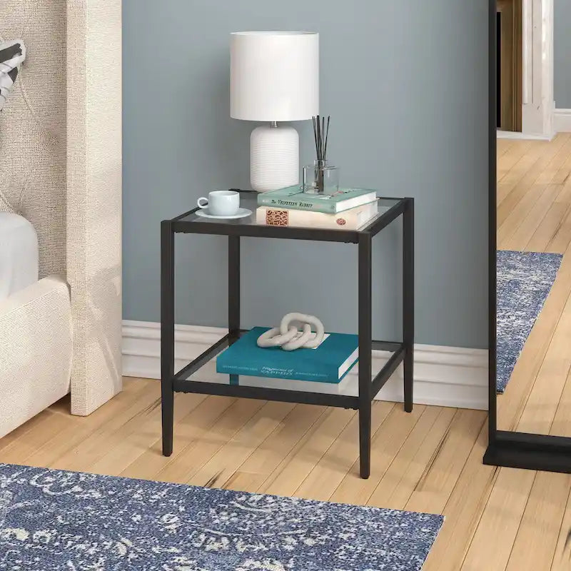 20" Square Side Table with Clear Glass Shelf