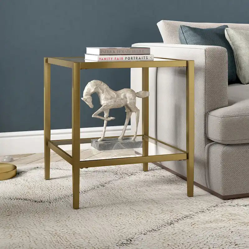 20" Square Side Table with Clear Glass Shelf