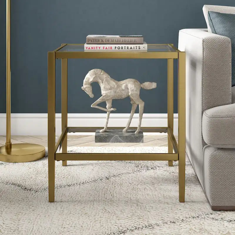 20" Square Side Table with Clear Glass Shelf