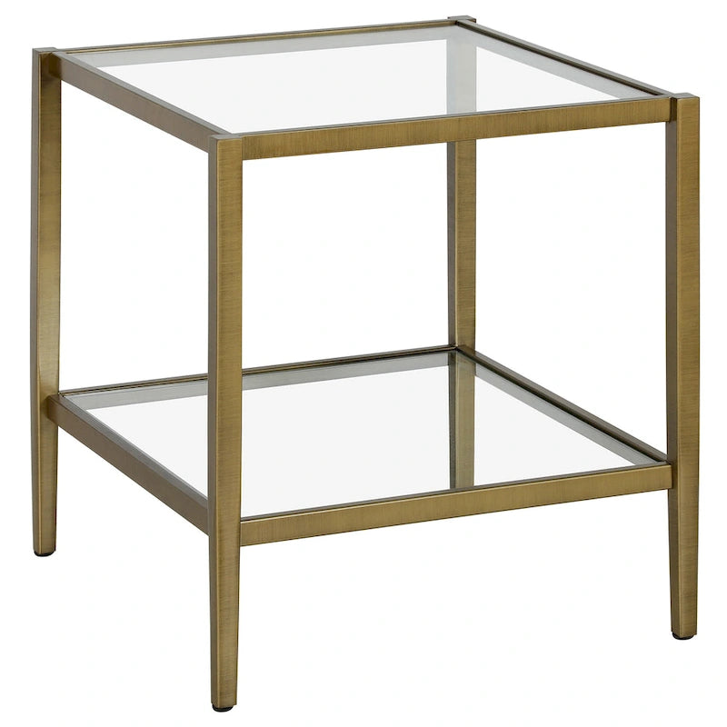 20" Square Side Table with Clear Glass Shelf