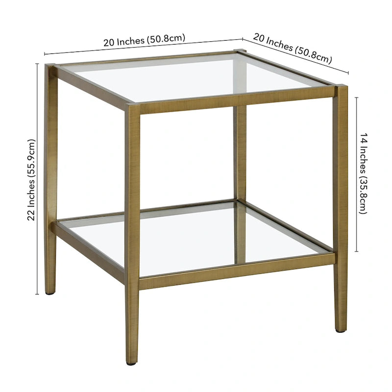 20" Square Side Table with Clear Glass Shelf