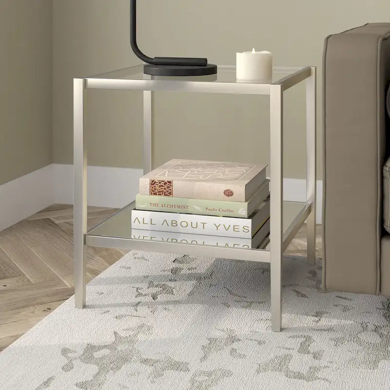 20" Square Side Table with Clear Glass Shelf