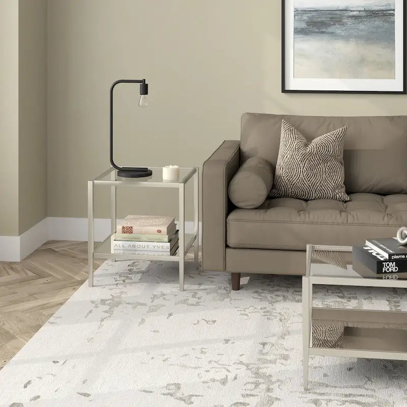 20" Square Side Table with Clear Glass Shelf