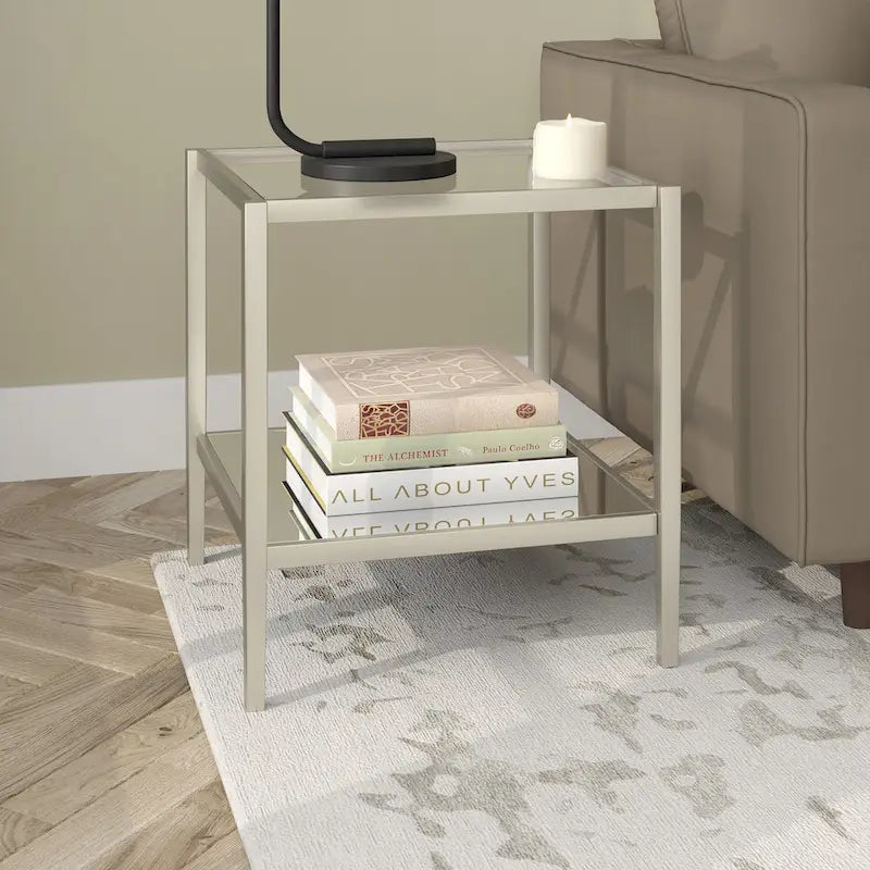 20" Square Side Table with Clear Glass Shelf