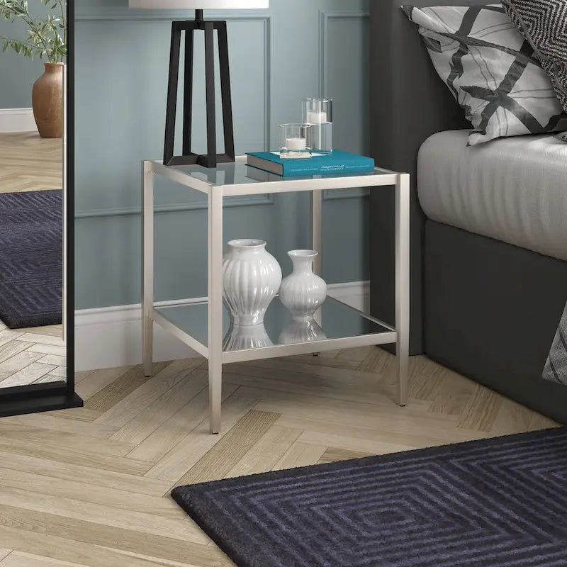20" Square Side Table with Clear Glass Shelf
