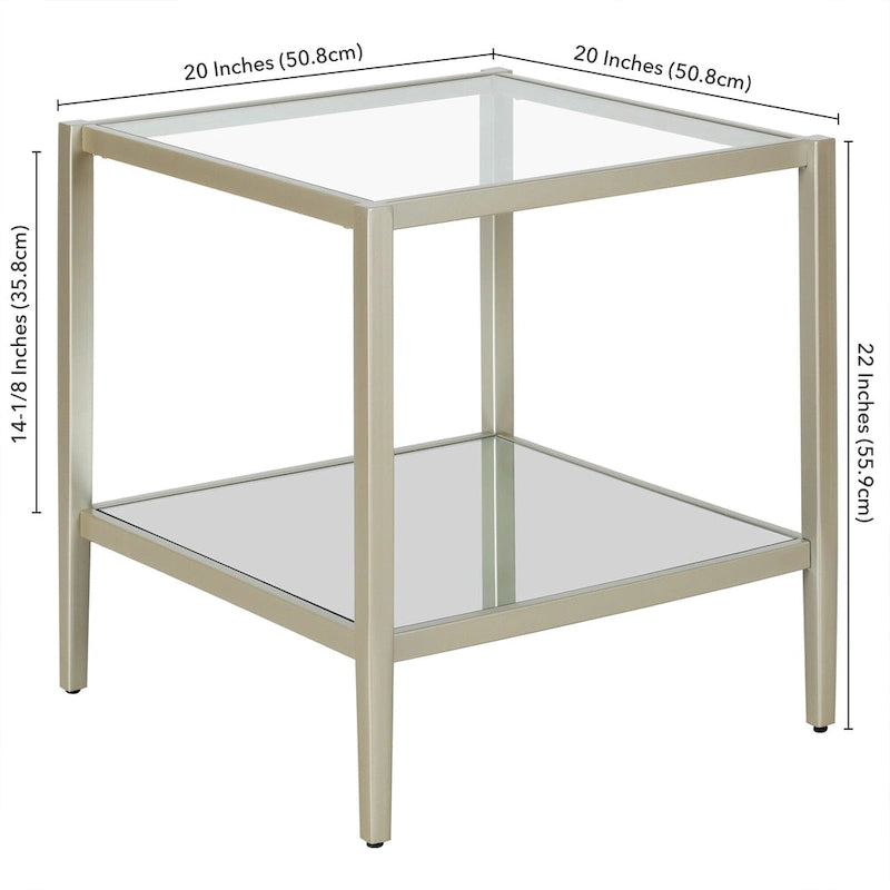 20" Square Side Table with Clear Glass Shelf