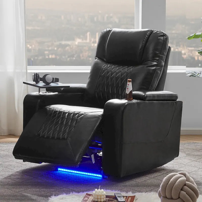 Power Motion Recliner with 2 Cup Holders and 360° Swivel Tray Table