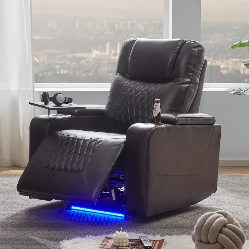 Power Motion Recliner with 2 Cup Holders and 360° Swivel Tray Table