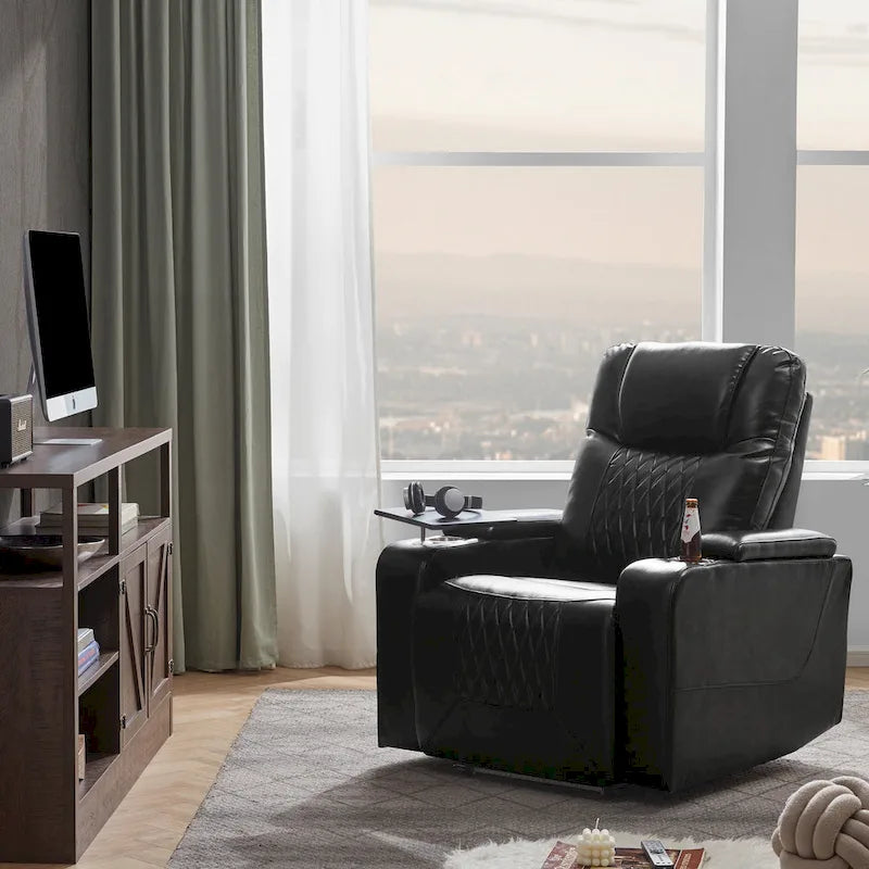 Power Motion Recliner with 2 Cup Holders and 360° Swivel Tray Table