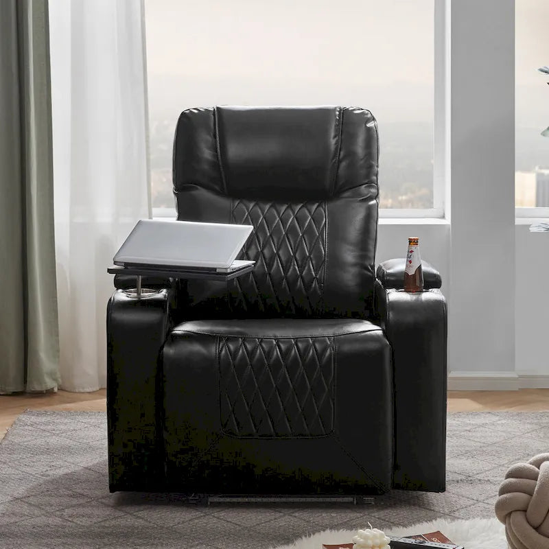 Power Motion Recliner with 2 Cup Holders and 360° Swivel Tray Table