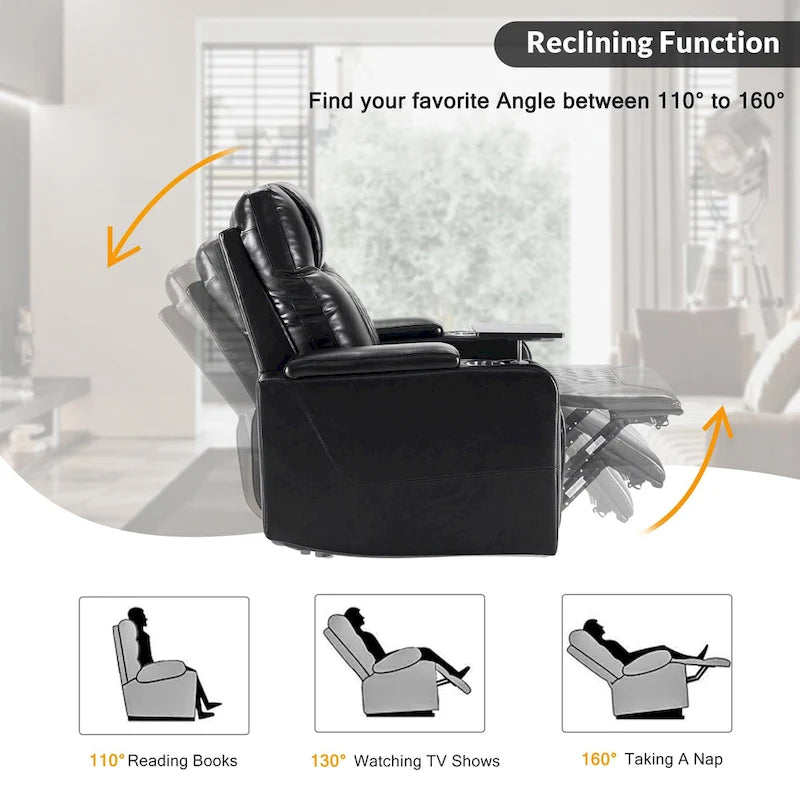 Power Motion Recliner with 2 Cup Holders and 360° Swivel Tray Table
