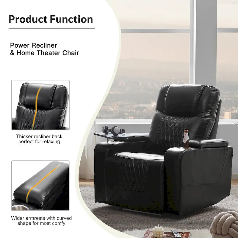 Power Motion Recliner with 2 Cup Holders and 360° Swivel Tray Table