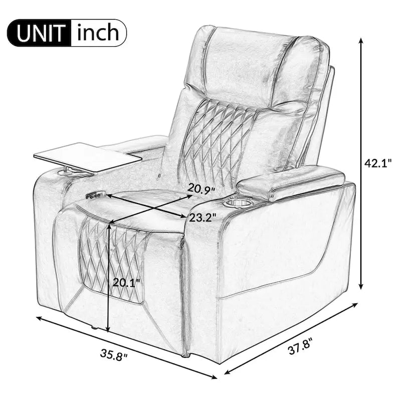 Power Motion Recliner with 2 Cup Holders and 360° Swivel Tray Table