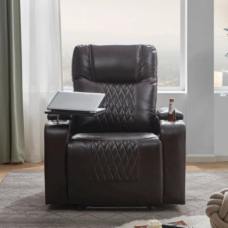Power Motion Recliner with 2 Cup Holders and 360° Swivel Tray Table