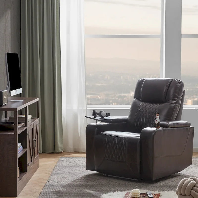 Power Motion Recliner with 2 Cup Holders and 360° Swivel Tray Table
