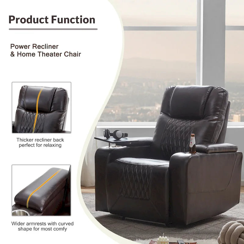 Power Motion Recliner with 2 Cup Holders and 360° Swivel Tray Table