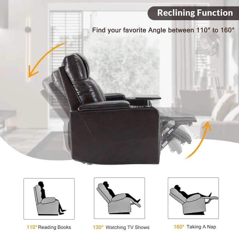 Power Motion Recliner with 2 Cup Holders and 360° Swivel Tray Table