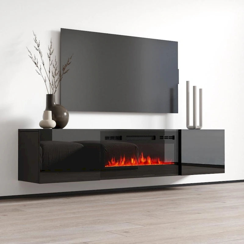 Wall Mounted Electric Fireplace Modern 72" TV Stand